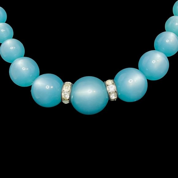 Blue Moonglow, Silver Tone And Rhinestone Necklace & Screw Back Earrings (4862) - Picture 4 of 8